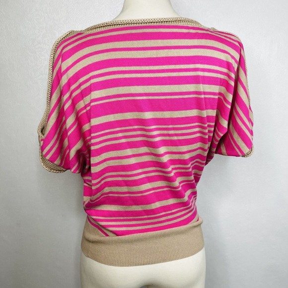 Trina Turk Womens Sz S Pink Tan Striped Sweater - Picture 7 of 10